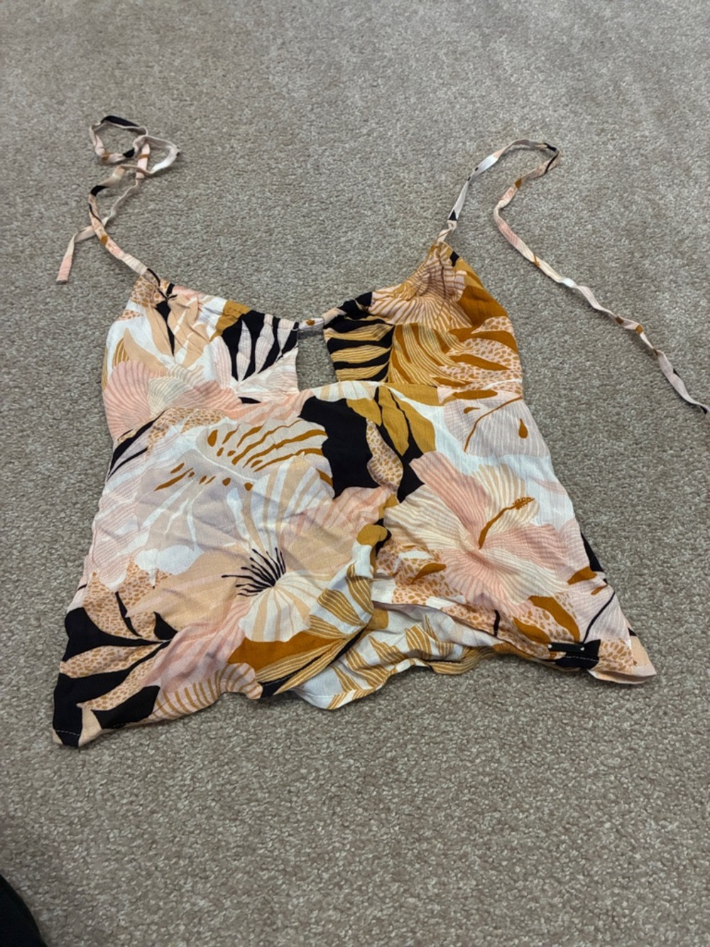 Volcom Floral Tie-String Cami in Mustard, Blush & Black